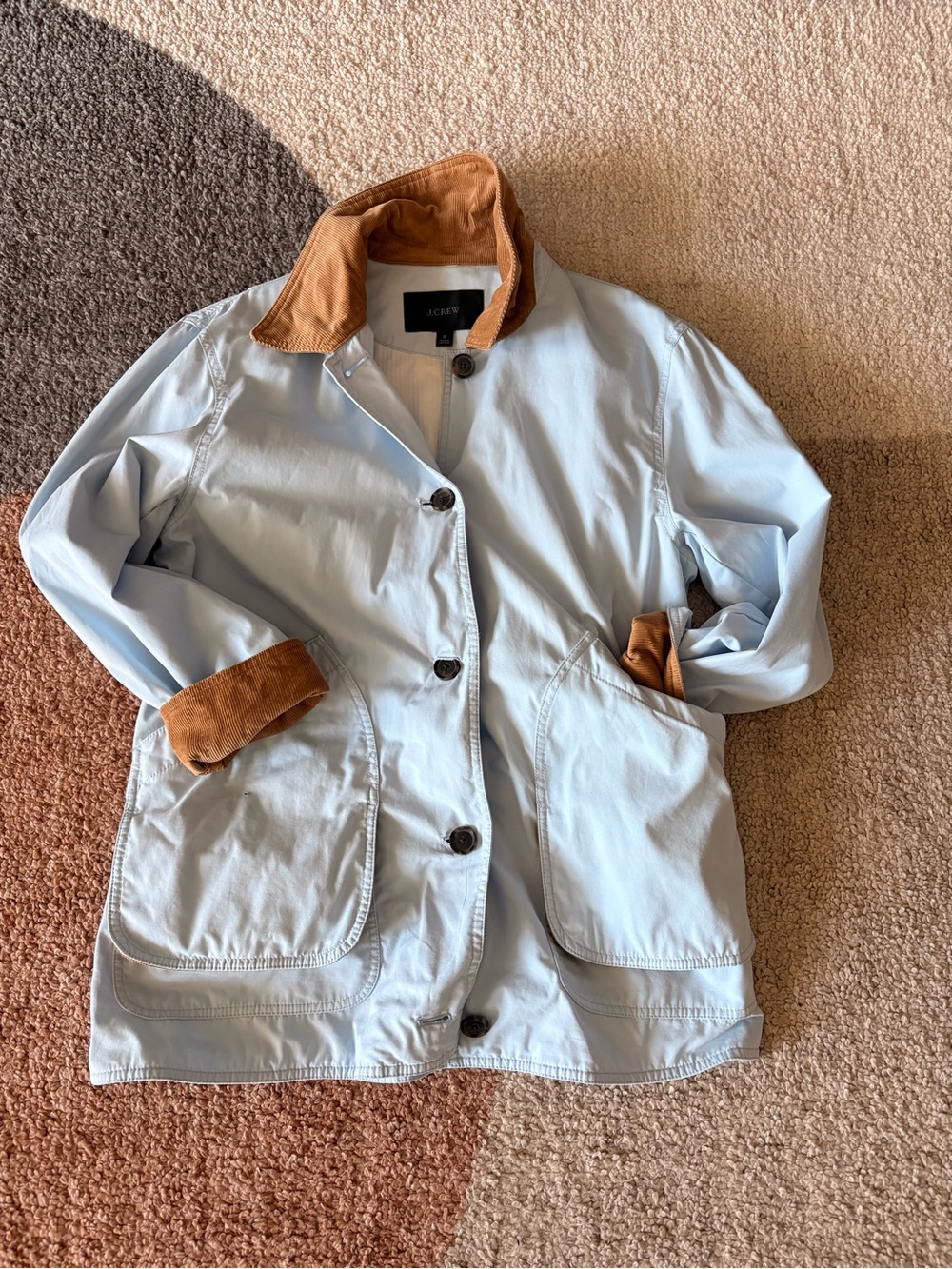 J. Crew light blue utility jacket with tan corduroy trim